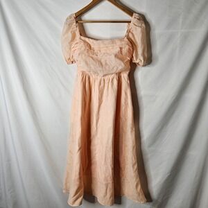 O.P.T River Peach‎ Midi Puff Sleeve Dress sz S